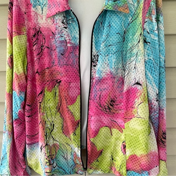 Picadilly Fashions Neon Multicolor Floral Sequin Jacket Size L - Picture 6 of 9